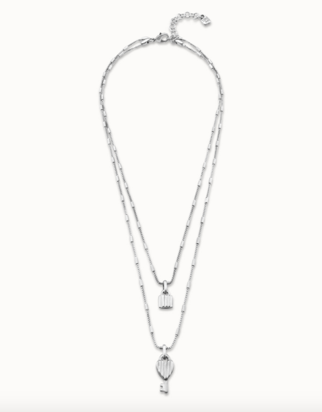 UNOde50 Silver 2 Chain Necklace with Padlock & Key